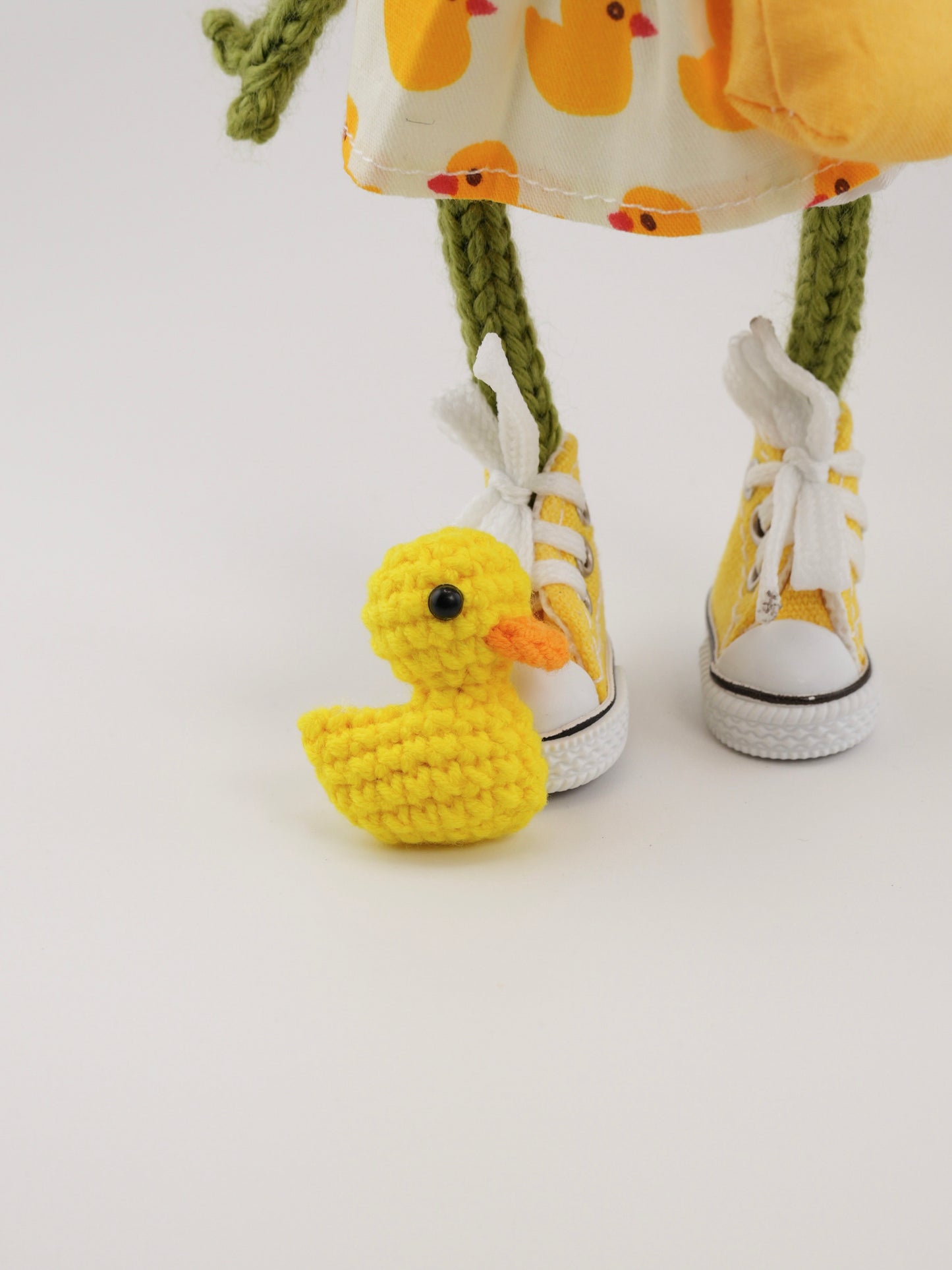 Dottie Quillfoot with a duckling named Crumb