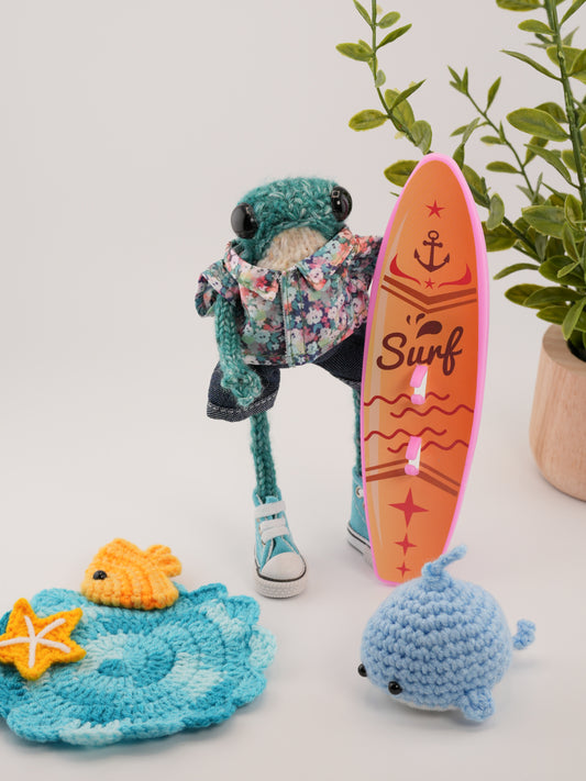 Finnley Bluewave with a tiny whale named Bubbles